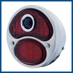 Complete Left Hand LED SS Tail Light - 12 Volt - All Red with Blue Dot Lens
